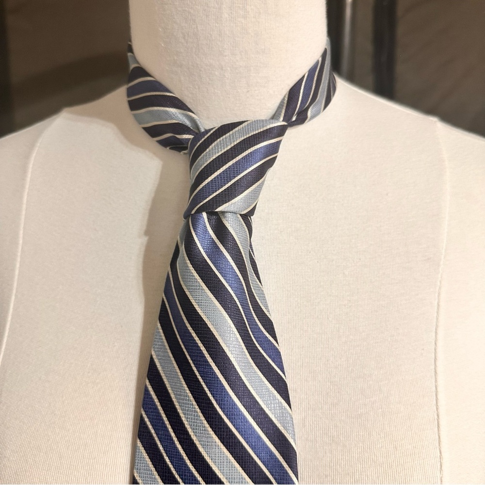 Enrico Fertuchie Men’s Tie Blue Diagonal Stripe Neck Tie Vintage Office